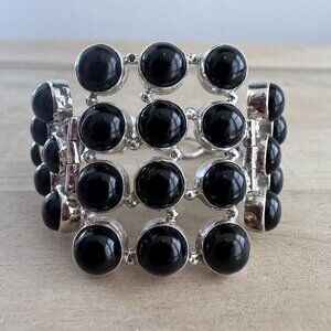 925 STERLING SILVER black onyx statement adjustable bracelet - 7.5" 32g total